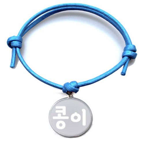 펫츠룩 굿모닝 블루 반려동물 목걸이 M + 메탈원형 팬던트 M, 실버(콩이), 1개