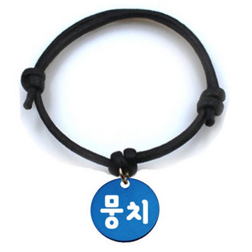 펫츠룩 굿모닝 블랙 반려동물 목걸이 M + 알미늄원형 팬던트 M, 블루(뭉치), 1개