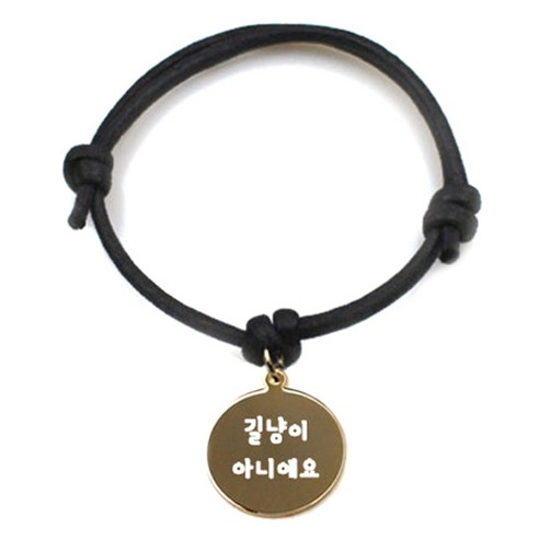 펫츠룩 굿모닝 블랙 반려동물 목걸이 M + 메탈원형 팬던트 S, 골드(길냥이아니에요), 1개