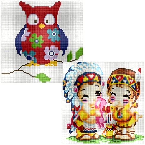 헬로페인팅 보석십자수 20x20 나무틀 꽃부엉이 2p 세트, 꽃부엉이, 커플7, 1세트