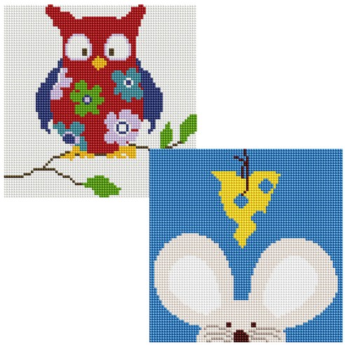 헬로페인팅 보석십자수 20x20 나무틀 꽃부엉이 2p 세트, 꽃부엉이, 쥐, 1세트