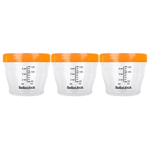 베베락 프리미엄 트라이탄 이유식 밀폐용기 눈금형 130ml, 오렌지, 3개