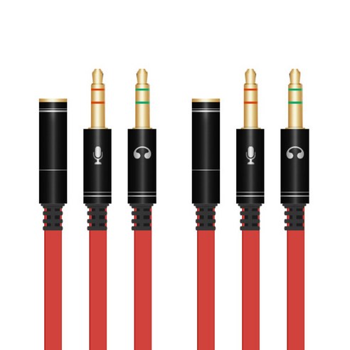 칼론 고급형 이어셋 to PC 변환 어댑터 20cm APC-A08 2p, 블랙 + 레드, 1개