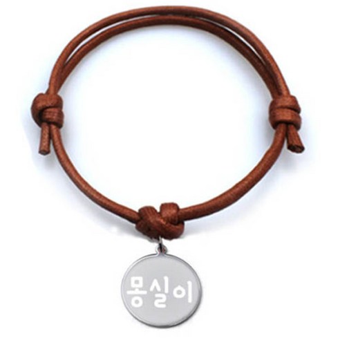 펫츠룩 굿모닝 카라멜 반려동물 목걸이 M + 메탈원형 팬던트 S, 실버(몽실이), 1개