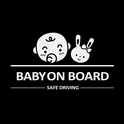 제제데코 차량용 스티커 심플 라인 아기와 토끼 BABY ON BOARD 반사, 혼합 색상, 1개