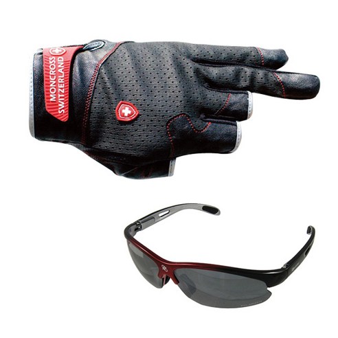 몽크로스 3컷 낚시장갑 GN-301B + 신한광학 선글라스 SH7026, 혼합 색상, Red Black Smoke Silver Coating, 1개