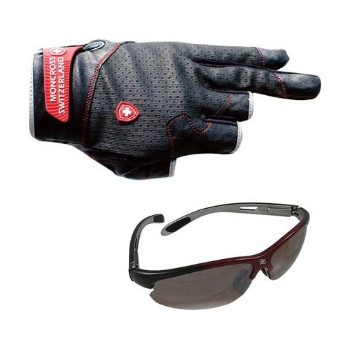 몽크로스 3컷 낚시장갑 GN-301B + 신한광학 선글라스 SH7026, 혼합 색상, Red Black Brown Silver Coating, 1개