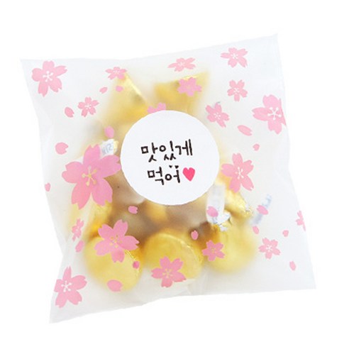 도나앤데코 맛있게 먹어 원형 도시락 스티커 화이트 30p + 벚꽃 접착 opp 포장 비닐 30p, 1세트