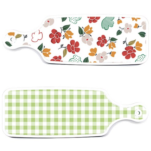 로엠디자인 서빙 도마 보드 2p 체크파스텔그린 세트, 체크파스텔그린, floral 목련 패턴, 1세트