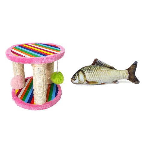 인터팝 냥냥 켓타워 + 잉어 캣닢 쿠션 40cm, A, 1세트