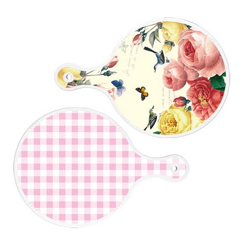 로엠디자인 서빙 원형 보드 도마 PrettyRoses 2p 세트, PrettyRoses, 체크파스텔핑크, 1세트