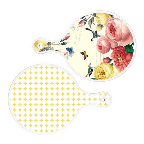 로엠디자인 서빙 원형 보드 도마 PrettyRoses 2p 세트, PrettyRoses, 원형패턴파스텔옐로우, 1세트
