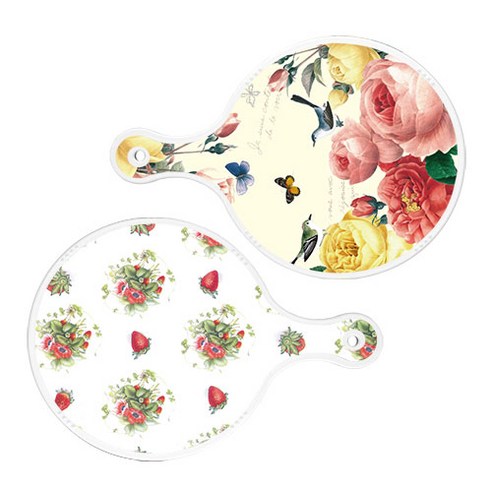 로엠디자인 서빙 원형 보드 도마 PrettyRoses 2p 세트, PrettyRoses, 딸기아트웍, 1세트