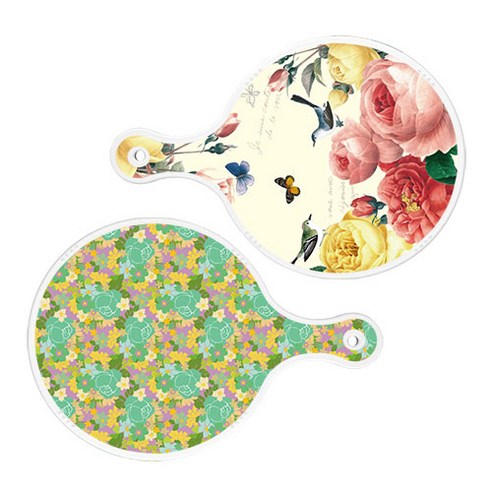 로엠디자인 서빙 원형 보드 도마 PrettyRoses 2p 세트, PrettyRoses, 청록장미넝쿨, 1세트