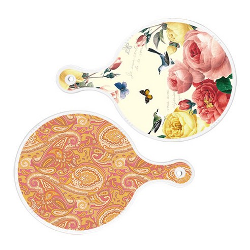 로엠디자인 서빙 원형 보드 도마 PrettyRoses 2p 세트, PrettyRoses, 적황색라인아트, 1세트