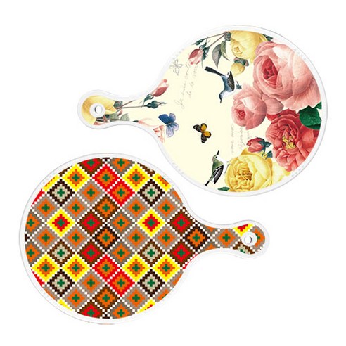 로엠디자인 서빙 원형 보드 도마 PrettyRoses 2p 세트, PrettyRoses, 체크라인다이아, 1세트
