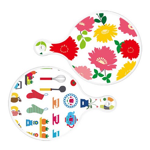 로엠디자인 원형 서빙 도마보드 2p 마트로시카 세트, 국화핑크화이트, 클립아트과일, 1세트
