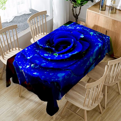 이코디 프린트 아웃 테이블보, 블루로즈, 153 x 214 cm