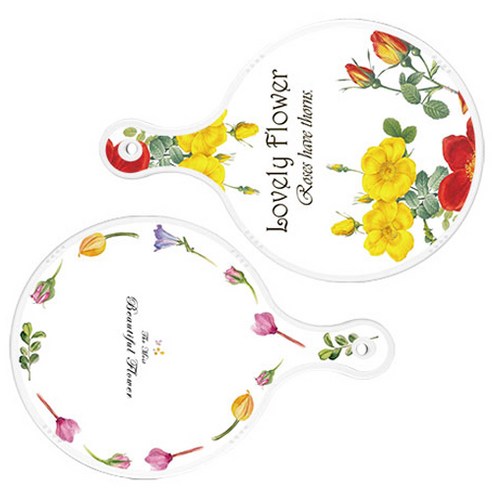 로엠디자인 서빙 도마 2p Lovely Flower 원형 보드 세트, Lovely Flower 원형, 로맨틱 패턴 플라워 라인 원형, 1세트