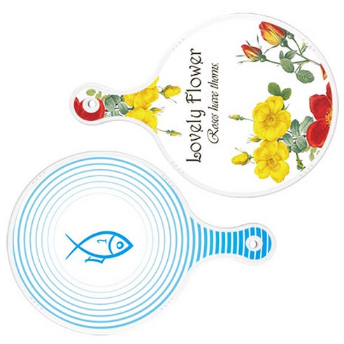 로엠디자인 서빙 도마 2p Lovely Flower 원형 보드 세트, Lovely Flower 원형, 피쉬 라인 블루 원형, 1세트