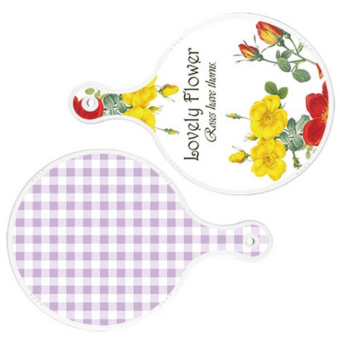 로엠디자인 서빙 도마 2p Lovely Flower 원형 보드 세트, Lovely Flower 원형, 체크 파스텔 보라 원형, 1세트