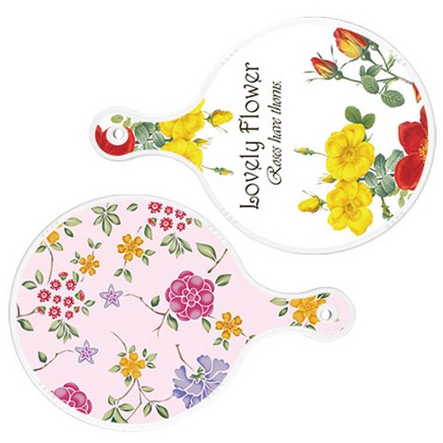 로엠디자인 서빙 도마 2p Lovely Flower 원형 보드 세트, Lovely Flower 원형, 로맨틱 레드 floral 연 분홍색 원형, 1세트