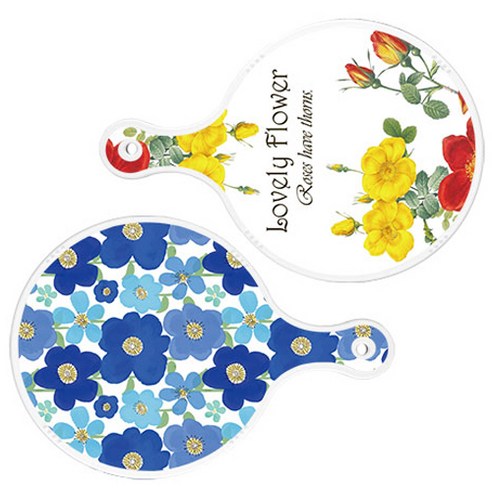 로엠디자인 서빙 도마 2p Lovely Flower 원형 보드 세트, Lovely Flower 원형, 벽청색 플라워 원형, 1세트