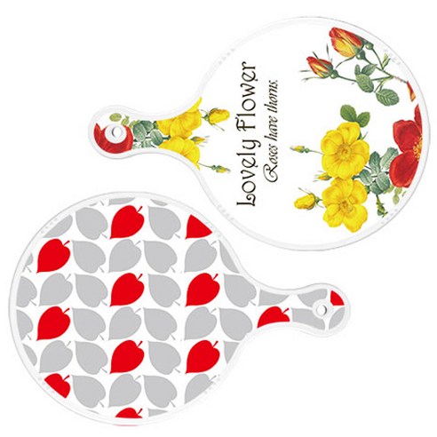 로엠디자인 서빙 도마 2p Lovely Flower 원형 보드 세트, Lovely Flower 원형, 레드 그린 낙엽 원형, 1세트