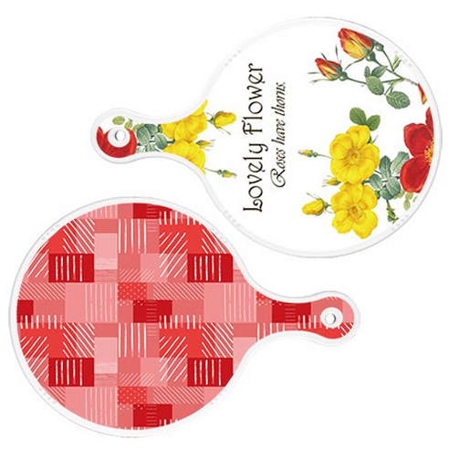 로엠디자인 서빙 도마 2p Lovely Flower 원형 보드 세트, Lovely Flower 원형, 장단색 체크 원형, 1세트
