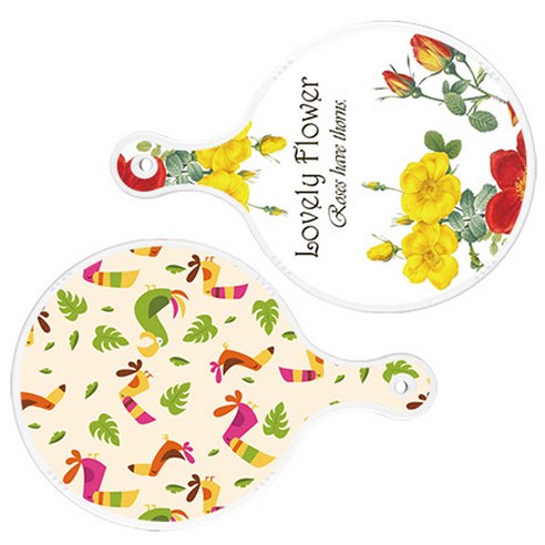 로엠디자인 서빙 도마 2p Lovely Flower 원형 보드 세트, Lovely Flower 원형, 구관조 담황색 원형, 1세트