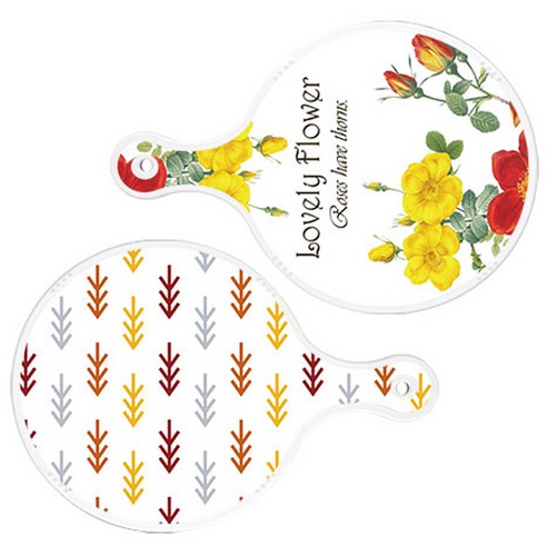 로엠디자인 서빙 도마 2p Lovely Flower 원형 보드 세트, Lovely Flower 원형, 소나무 화이트 원형, 1세트