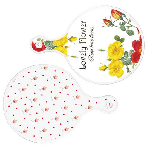 로엠디자인 서빙 도마 2p Lovely Flower 원형 보드 세트, Lovely Flower 원형, 홍황색 플라워 원형, 1세트