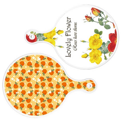 로엠디자인 서빙 도마 2p Lovely Flower 원형 보드 세트, Lovely Flower 원형, 오렌지 복숭아 원형, 1세트