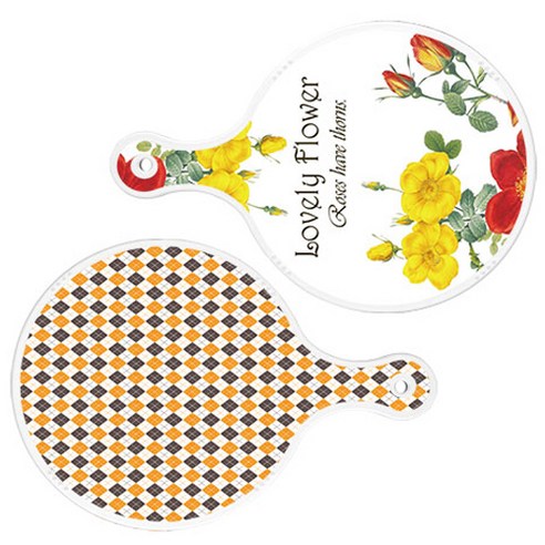 로엠디자인 서빙 도마 2p Lovely Flower 원형 보드 세트, Lovely Flower 원형, 잉글랜드 행황색 체크 원형, 1세트