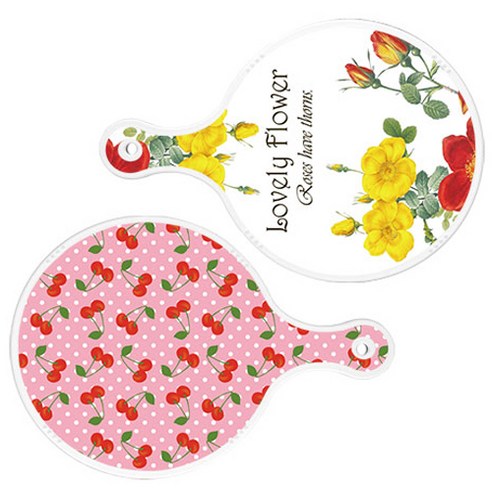 로엠디자인 서빙 도마 2p Lovely Flower 원형 보드 세트, Lovely Flower 원형, 핑크 체리 원형, 1세트