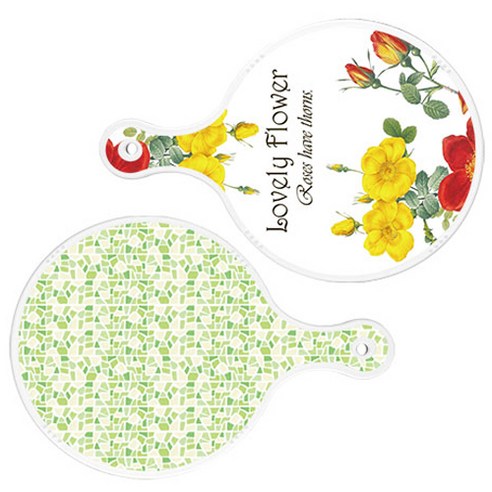 로엠디자인 서빙 도마 2p Lovely Flower 원형 보드 세트, Lovely Flower 원형, 그린 타일 원형, 1세트