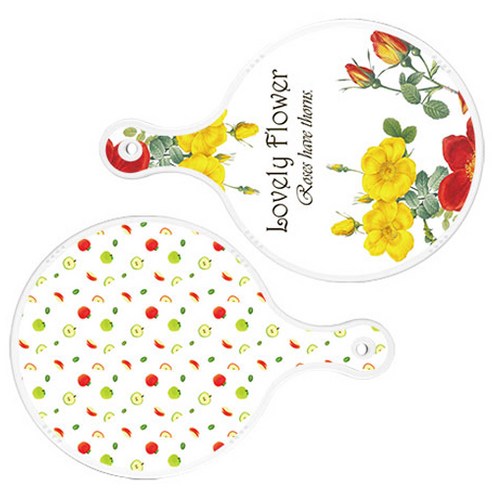 로엠디자인 서빙 도마 2p Lovely Flower 원형 보드 세트, Lovely Flower 원형, 사과 씨 원형, 1세트