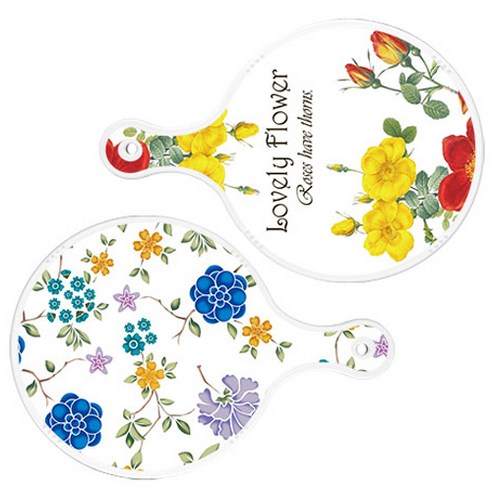 로엠디자인 서빙 도마 2p Lovely Flower 원형 보드 세트, Lovely Flower 원형, 로맨틱 블루 floral 화이트 원형, 1세트