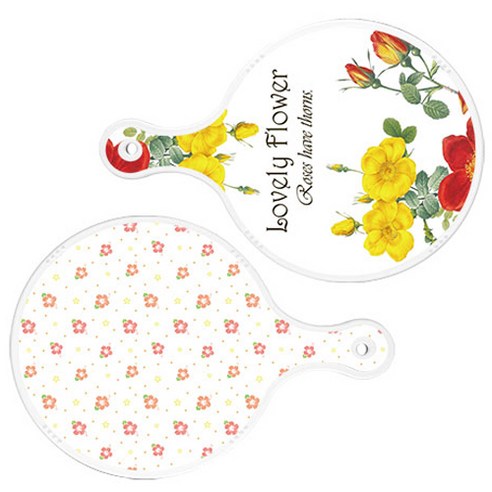 로엠디자인 서빙 도마 2p Lovely Flower 원형 보드 세트, Lovely Flower 원형, 훈색 나팔꽃 화이트 원형, 1세트