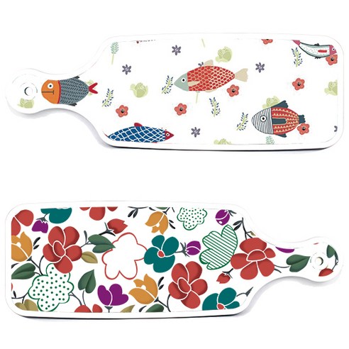 로엠디자인 floral 목련 혼합보드 서빙 도마 2p 세트, floral 목련 혼합보드, 물고기패턴보드, 1세트