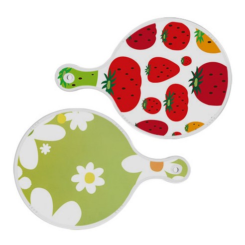로엠디자인 서빙 원형 도마 보드 2p 딸기형상 세트, 딸기형상, floral design하얀개나리, 1세트