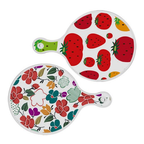 로엠디자인 서빙 원형 도마 보드 2p 딸기형상 세트, 딸기형상, floral 목련 혼합, 1세트