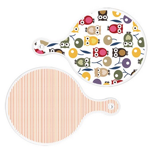 로엠디자인 서빙 원형 도마 보드 2p 부엉이 세트, 부엉이, 주홍라인, 1세트
