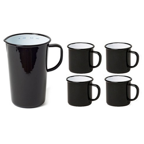 팔콘 저그 1.137L + 머그 350ml x 4p 주스 세트, 블랙, 1개