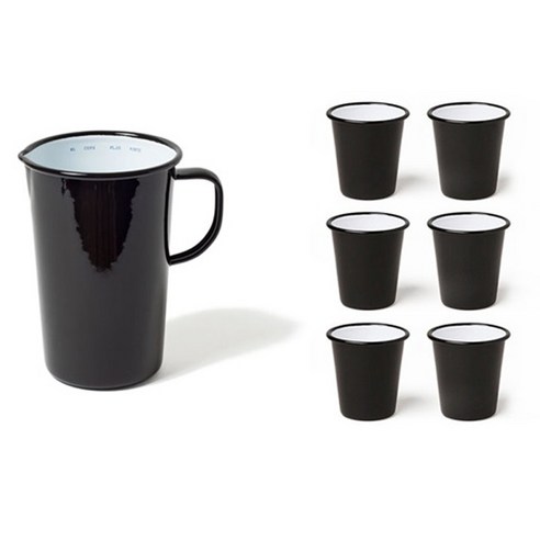 팔콘 저그 1.137L + 머그 310ml x 6p 주스 세트 B, 블랙, 1개