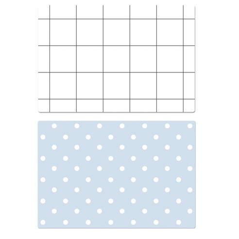 서머스트 실리콘 테이블매트 심플체크 + 도트, 화이트, 스카이블루, 425 x 295 mm