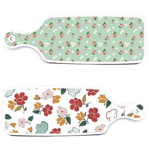 로엠디자인 서빙 도마 보드 2p floral 목련 패턴보드 세트, floral 목련 패턴보드, 비색체리보드, 1세트