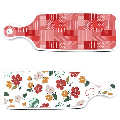로엠디자인 서빙 도마 보드 2p floral 목련 패턴보드 세트, floral 목련 패턴보드, 장단색체크보드, 1세트