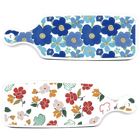 로엠디자인 서빙 도마 보드 2p floral 목련 패턴보드 세트, floral 목련 패턴보드, 벽청색플라워보드, 1세트