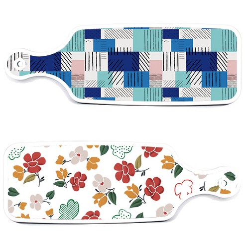 로엠디자인 서빙 도마 보드 2p floral 목련 패턴보드 세트, floral 목련 패턴보드, 청색체크보드, 1세트